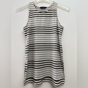 DECJUBA Black and Gray Striped Creamy White Tunic